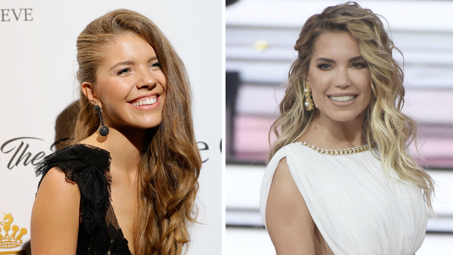 A collage of Victoria Swarovski and Sylvie Meis, representing the high-energy atmosphere of live sports events where team rivalries and fan engagement take center stage.