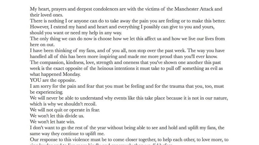 Ariana Grandes Message an die Manchester-Opfer und ihre Liebsten
