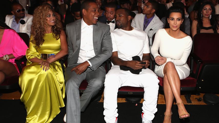 Beyoncé, Jay-Z, Kanye West und Kim Kardashian im Jahr 2012