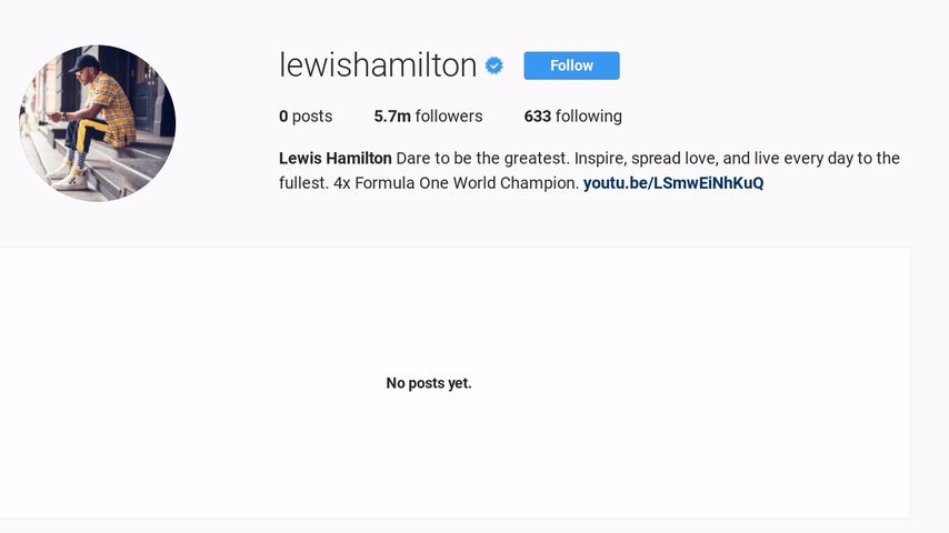 Lewis Hamiltons leeres Instagramprofil
