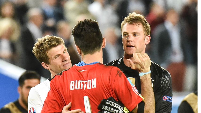 Thomas Müller, Gianluigi Buffon und Manuel Neuer beim EM-Achtelfinale 2016