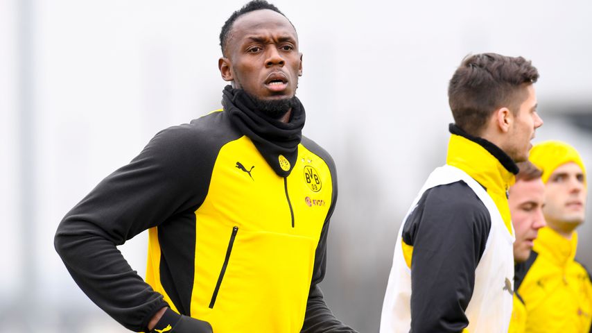 Usain Bolt, jamaikanischer Sprintstar, beim Training mit Borussia Dortmund