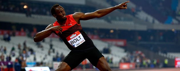 Usain Bolt bei einem Wettkampf in London im Juli 2016 Usain Bolt bei einem Wettkampf in London im Juli 2016